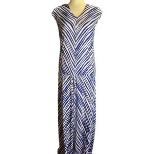 Chico's Blue & White Chevron Drawstring Waist Maxi Dress, Modal, Size 2 (Medium)